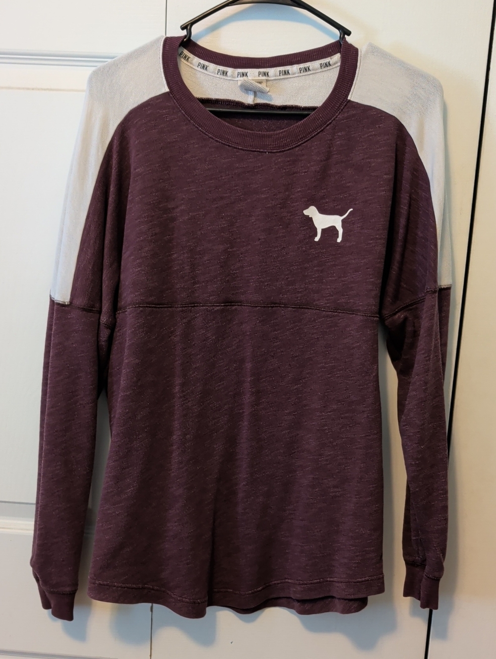 Victoria's Secret PINK Burgundy and White Ribbed Neck Sweatshirt